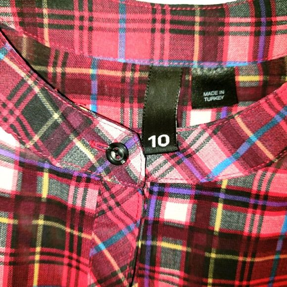 Pink plaid tartan silky flannel tunic button up size 10 - Picture 2 of 4
